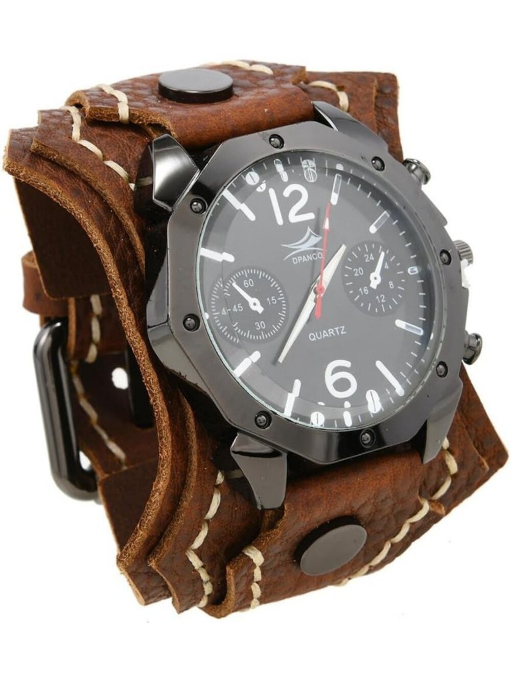 Handmade Vintage Punk Men's Watch | Genuine Leather Cuff, Black Dial, Hip-Hop
